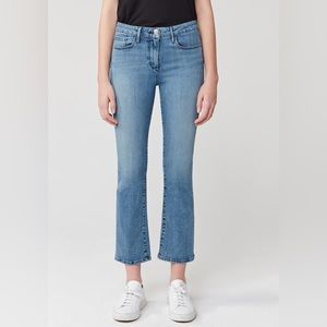 3x1 Denim Mid Wash Bootcut Crop Kick Flare High Waist Jeans